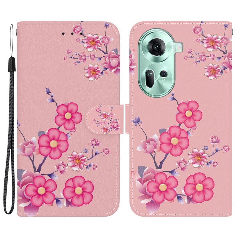 Leren Hoesje Oppo Reno 11 5g Sakura Met Riem Bescherming Hoesje