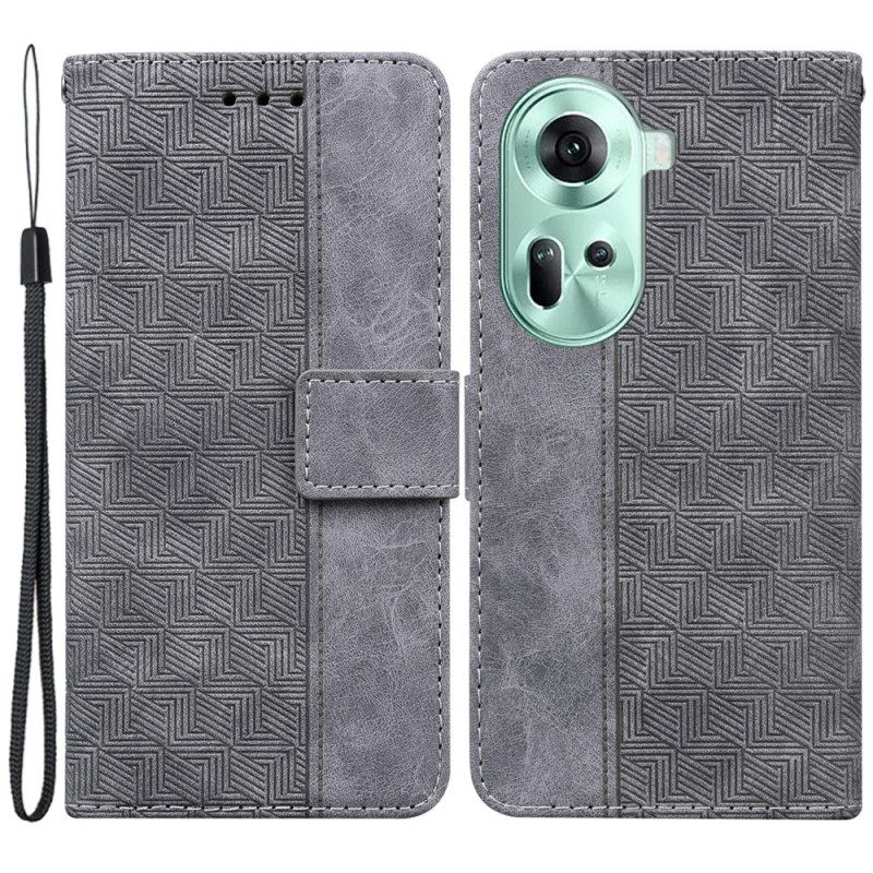 Leren Hoesje Voor Oppo Reno 11 5g Geweven Patroon Met Bandjes