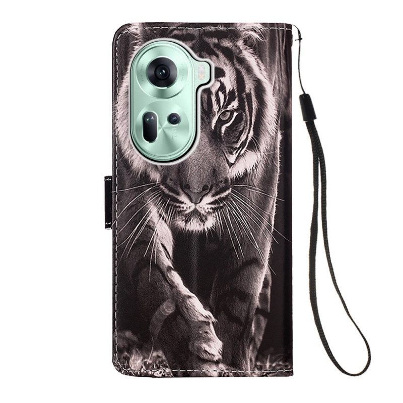 Leren Hoesje Voor Oppo Reno 11 5g Tijger Met Riem