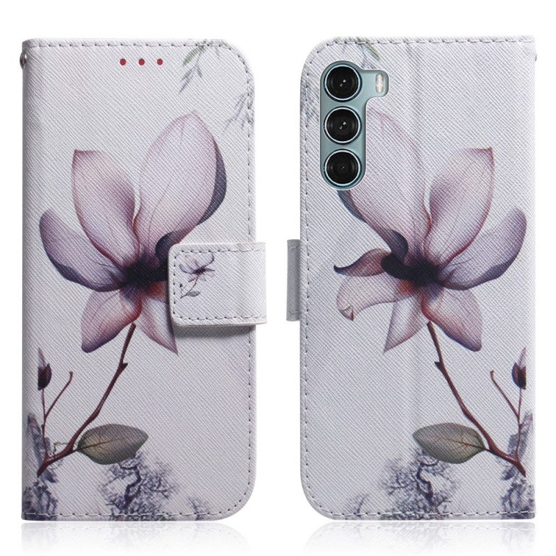 Folio-hoesje voor Moto G200 5G Bloem Stoffig Roze