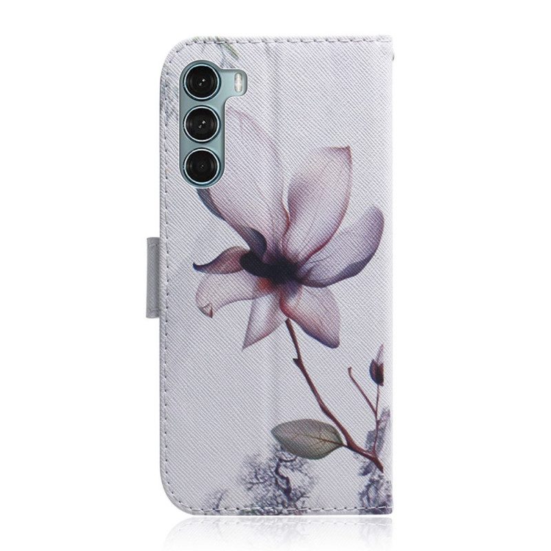 Folio-hoesje voor Moto G200 5G Bloem Stoffig Roze