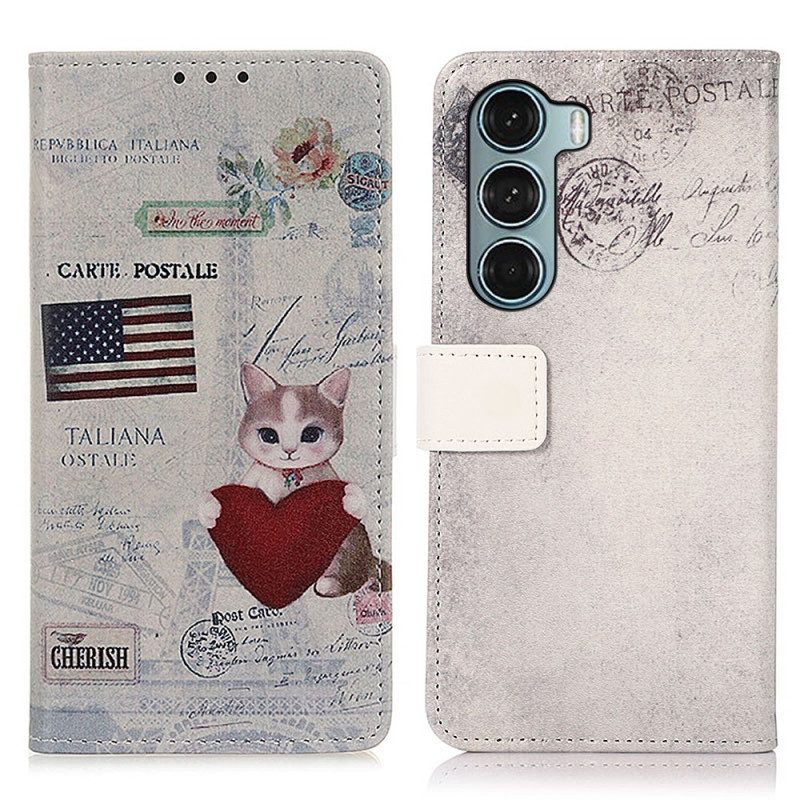 Folio-hoesje voor Moto G200 5G Reiziger Kat