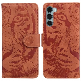 Leren Hoesje voor Moto G200 5G Tijger Gezicht Afdrukken