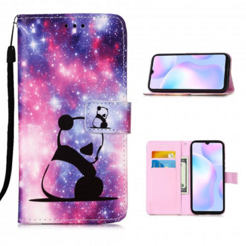 Folio-hoesje voor Xiaomi Redmi 9A Met Ketting Lanyard Panda-overpeinzingen