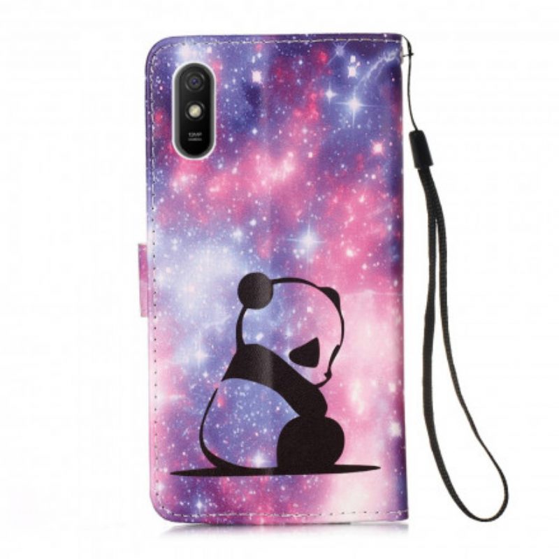 Folio-hoesje voor Xiaomi Redmi 9A Met Ketting Lanyard Panda-overpeinzingen