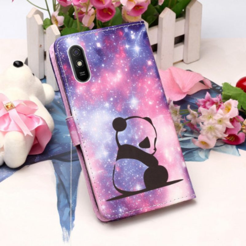 Folio-hoesje voor Xiaomi Redmi 9A Met Ketting Lanyard Panda-overpeinzingen