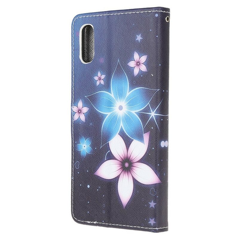 Folio-hoesje voor Xiaomi Redmi 9A Met Ketting Maanband Bloemen