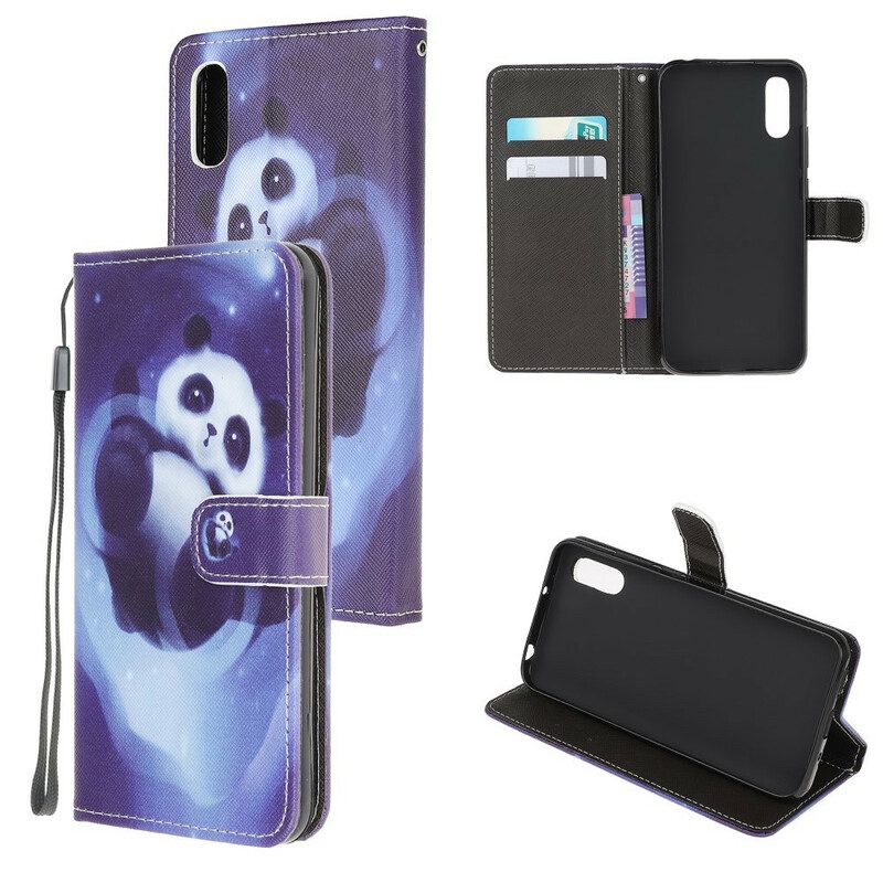 Folio-hoesje voor Xiaomi Redmi 9A Met Ketting Panda Space Met Sleutelkoord