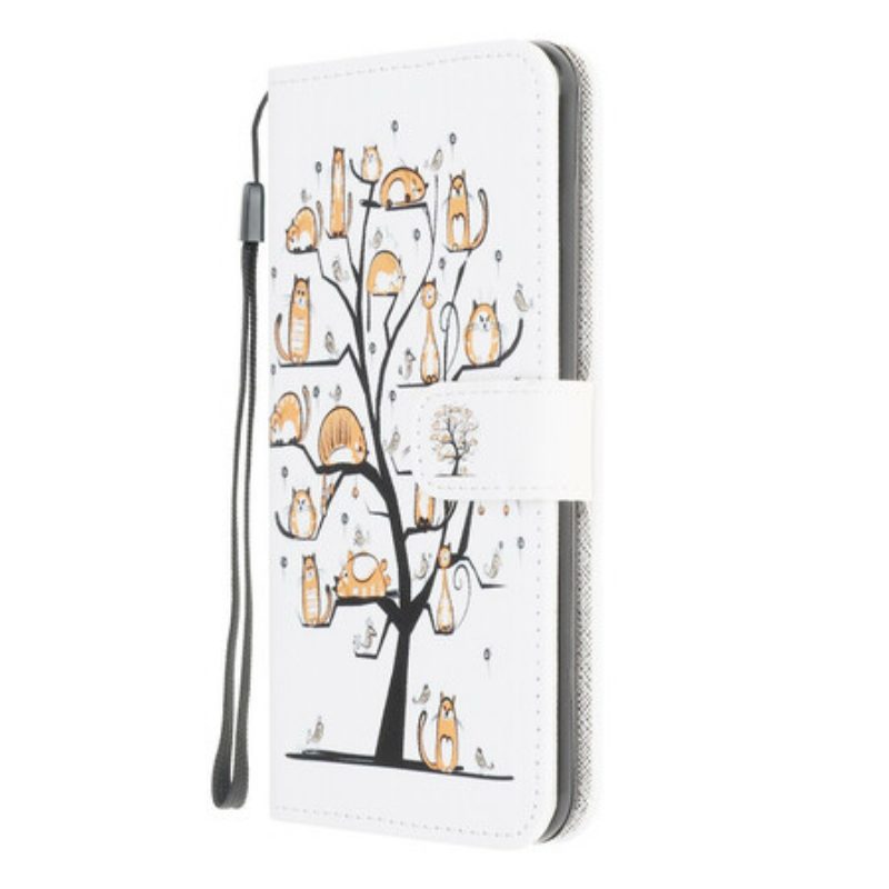 Leren Hoesje voor Xiaomi Redmi 9A Met Ketting Funky Cats Met Riem