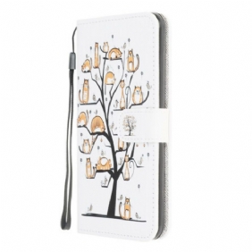 Leren Hoesje voor Xiaomi Redmi 9A Met Ketting Funky Cats Met Riem