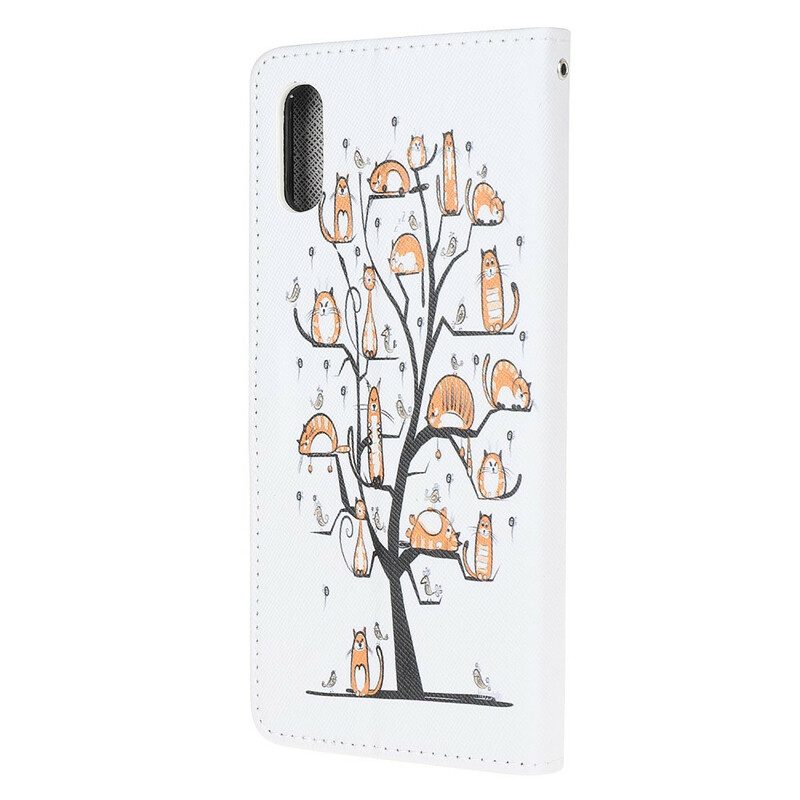 Leren Hoesje voor Xiaomi Redmi 9A Met Ketting Funky Cats Met Riem