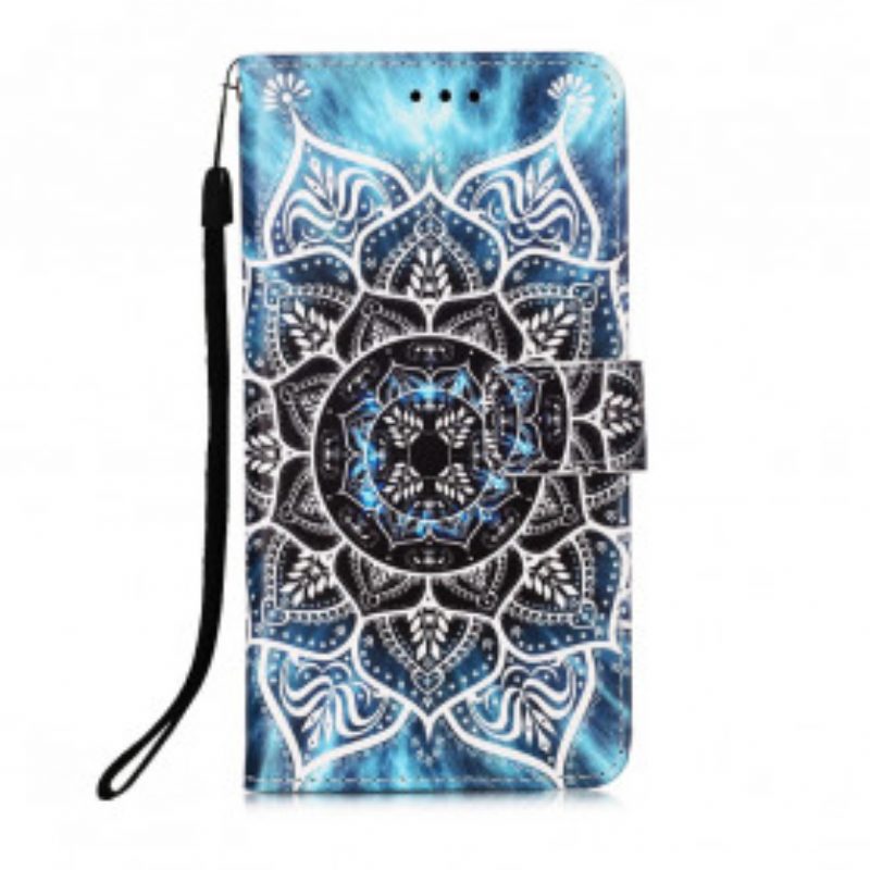 Leren Hoesje voor Xiaomi Redmi 9A Met Ketting Zwarte Strappy Mandala