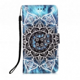 Leren Hoesje voor Xiaomi Redmi 9A Met Ketting Zwarte Strappy Mandala