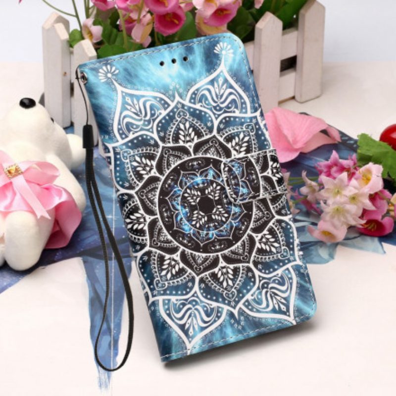 Leren Hoesje voor Xiaomi Redmi 9A Met Ketting Zwarte Strappy Mandala