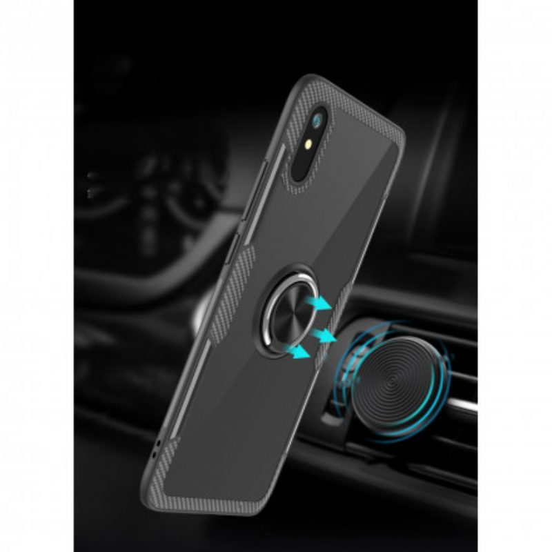 Telefoonhoesje voor Xiaomi Redmi 9A Koolstofvezel Metalen Ring