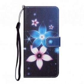 Flip Case voor Xiaomi Redmi Note 10 Pro Met Ketting Maanband Bloemen