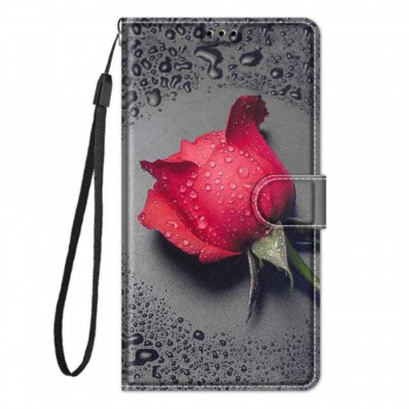 Flip Case voor Xiaomi Redmi Note 10 Pro Rozen Met Lanyard