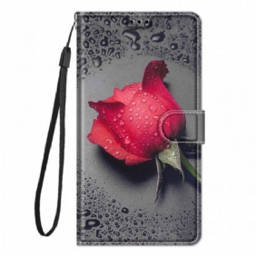 Flip Case voor Xiaomi Redmi Note 10 Pro Rozen Met Lanyard