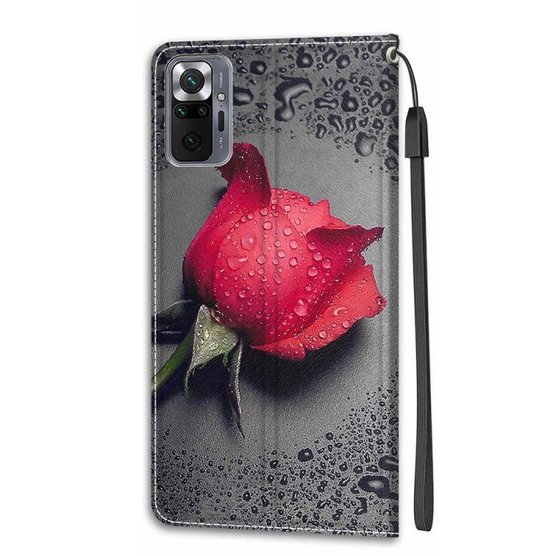 Flip Case voor Xiaomi Redmi Note 10 Pro Rozen Met Lanyard