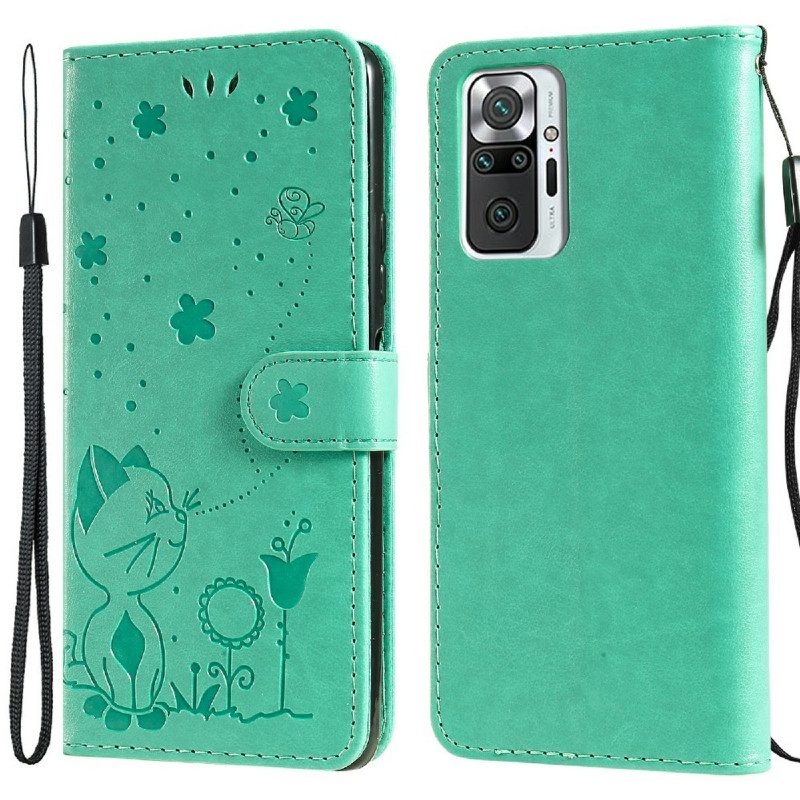 Folio-hoesje voor Xiaomi Redmi Note 10 Pro Met Ketting Kat En Bij Met Lanyard