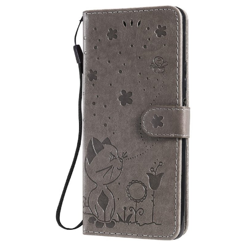 Folio-hoesje voor Xiaomi Redmi Note 10 Pro Met Ketting Kat En Bij Met Lanyard