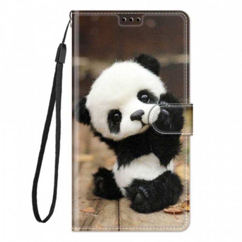 Folio-hoesje voor Xiaomi Redmi Note 10 Pro Met Ketting Kleine Panda Met Riem