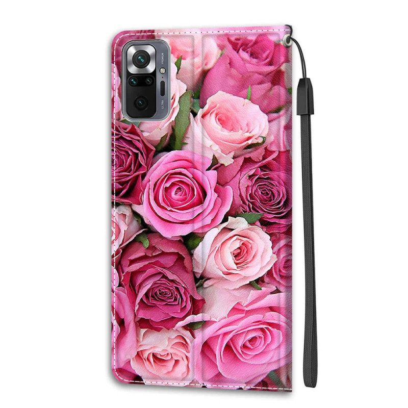 Folio-hoesje voor Xiaomi Redmi Note 10 Pro Met Ketting Riem Rozen