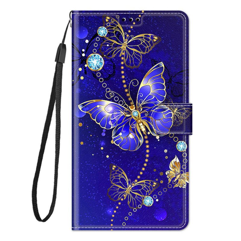 Folio-hoesje voor Xiaomi Redmi Note 10 Pro Met Ketting Riem Vlinders Waaier