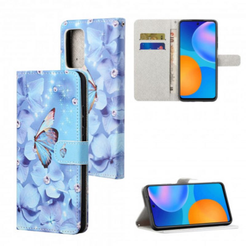 Folio-hoesje voor Xiaomi Redmi Note 10 Pro Met Ketting Strappy Diamanten Vlinders