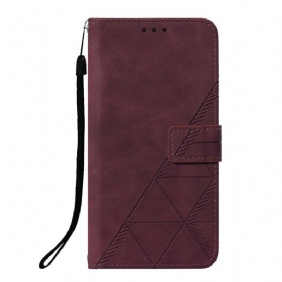 Folio-hoesje voor Xiaomi Redmi Note 10 Pro Met Ketting Strappy Geometrische Lederen Stijl