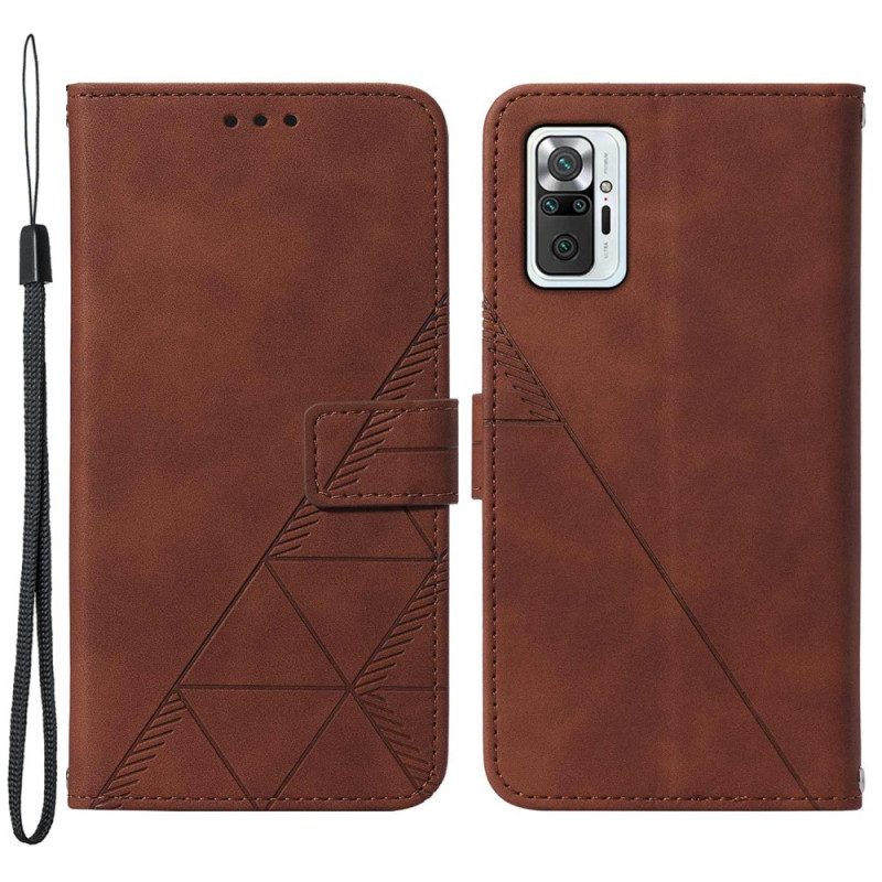 Folio-hoesje voor Xiaomi Redmi Note 10 Pro Met Ketting Strappy Geometrische Lederen Stijl