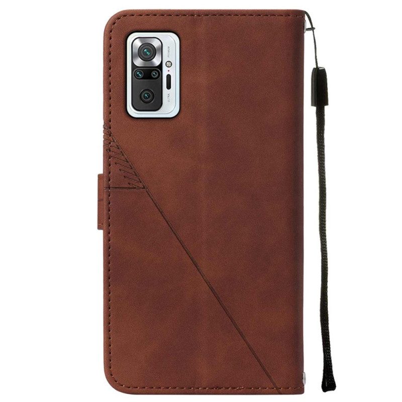 Folio-hoesje voor Xiaomi Redmi Note 10 Pro Met Ketting Strappy Geometrische Lederen Stijl