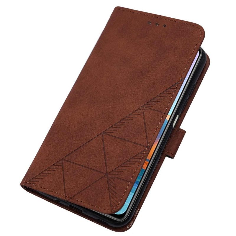 Folio-hoesje voor Xiaomi Redmi Note 10 Pro Met Ketting Strappy Geometrische Lederen Stijl