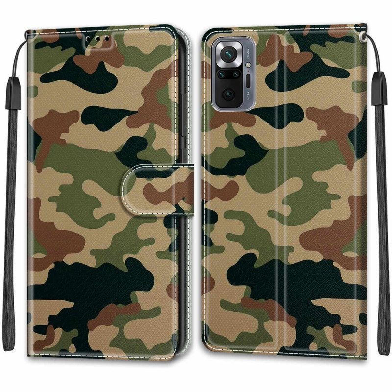 Folio-hoesje voor Xiaomi Redmi Note 10 Pro Met Ketting Strappy Militaire Camouflage