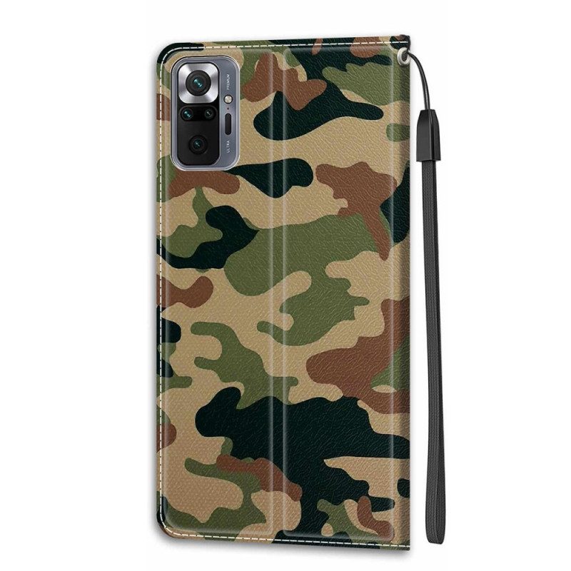 Folio-hoesje voor Xiaomi Redmi Note 10 Pro Met Ketting Strappy Militaire Camouflage