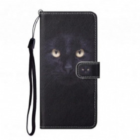 Folio-hoesje voor Xiaomi Redmi Note 10 Pro Met Ketting Strappy Zwarte Kattenogen