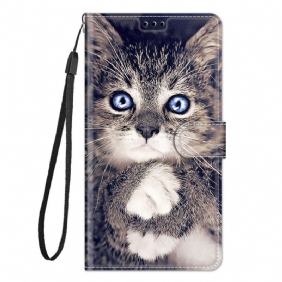 Folio-hoesje voor Xiaomi Redmi Note 10 Pro Met Ketting Te Schattige Kat Met Riem