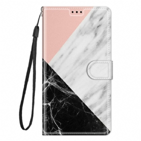 Leren Hoesje voor Xiaomi Redmi Note 10 Pro Marmer Met Lanyard