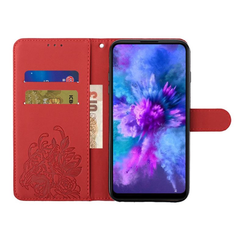 Leren Hoesje voor Xiaomi Redmi Note 10 Pro Met Ketting Barokke Strappy Tijger