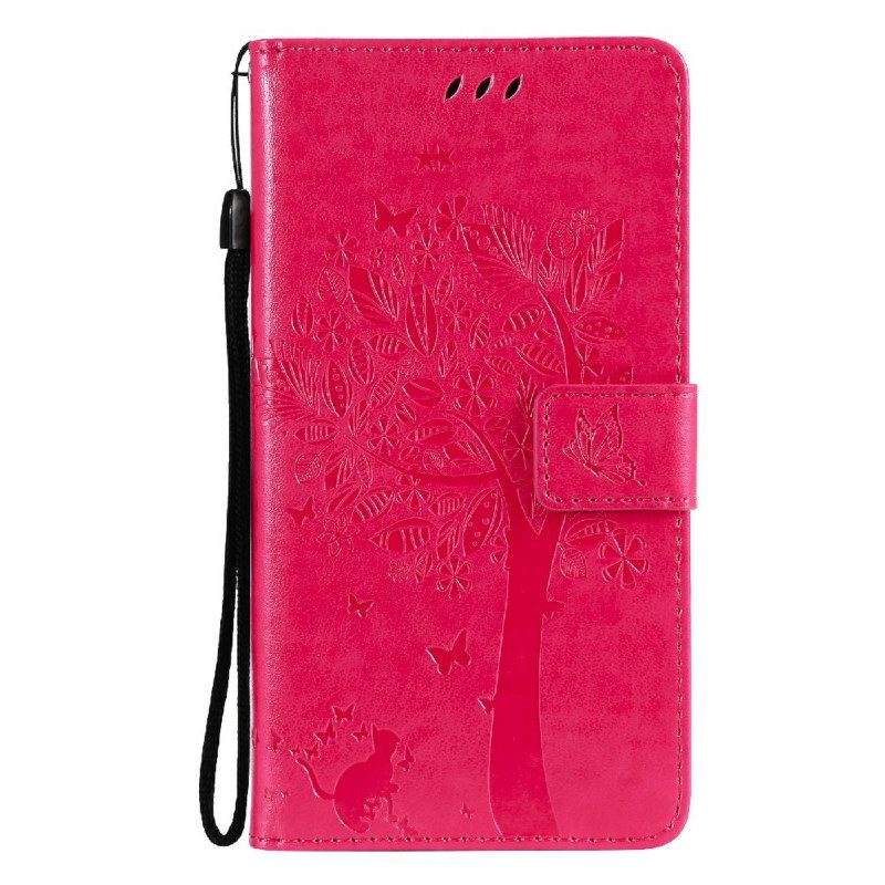 Leren Hoesje voor Xiaomi Redmi Note 10 Pro Met Ketting Boom En Strappy Cat