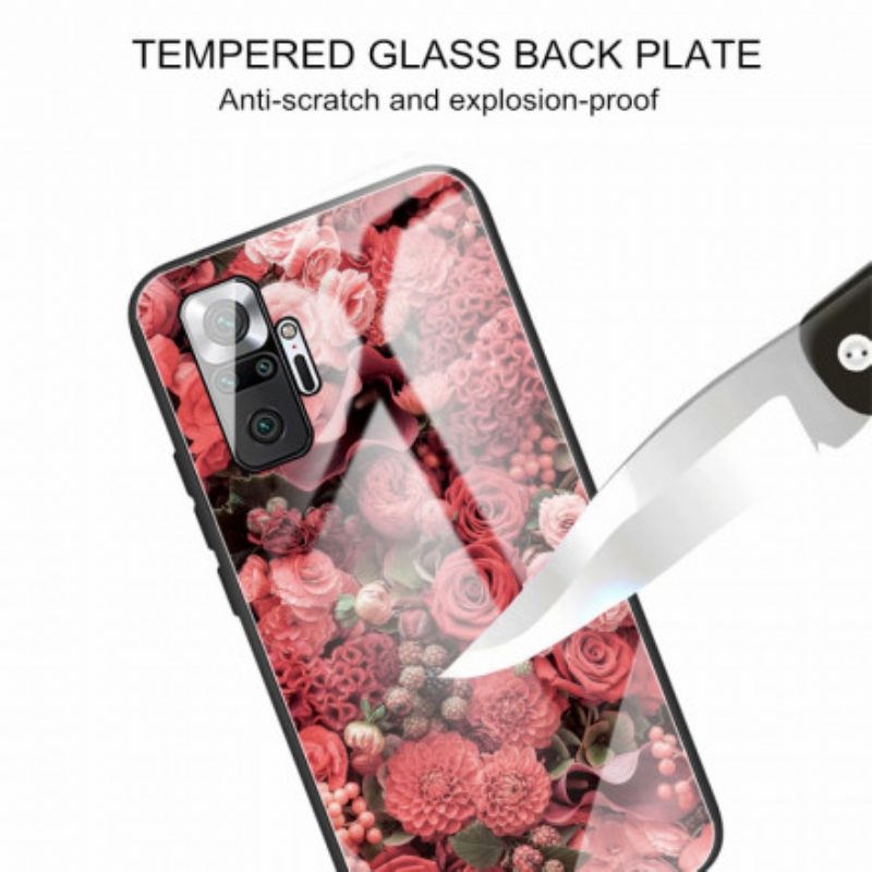 Telefoonhoesje voor Xiaomi Redmi Note 10 Pro Rose Bloemen Gehard Glas