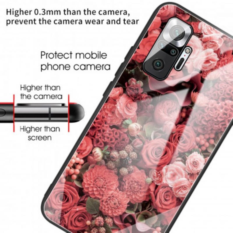 Telefoonhoesje voor Xiaomi Redmi Note 10 Pro Rose Bloemen Gehard Glas