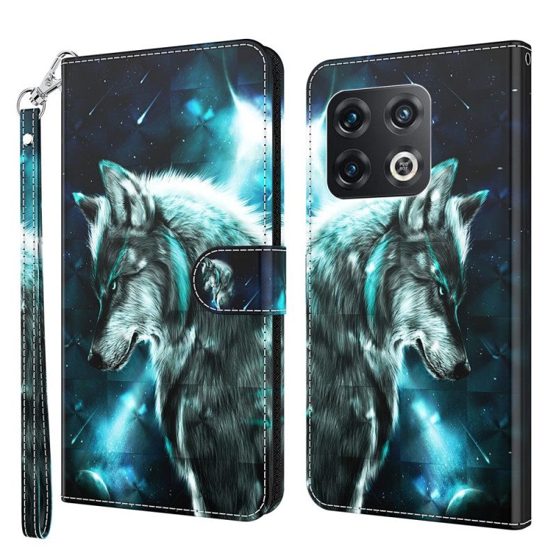 Folio-hoesje voor OnePlus 10 Pro 5G Met Ketting Lanyard Wolf