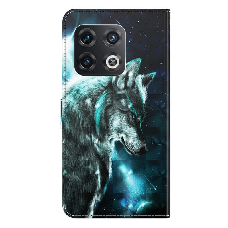 Folio-hoesje voor OnePlus 10 Pro 5G Met Ketting Lanyard Wolf