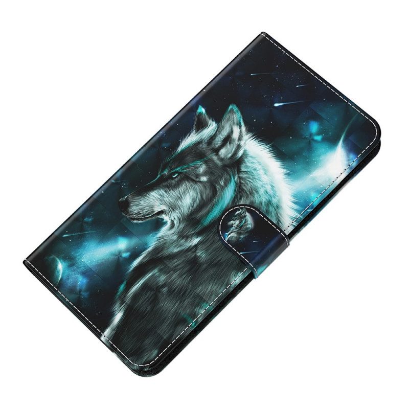 Folio-hoesje voor OnePlus 10 Pro 5G Met Ketting Lanyard Wolf