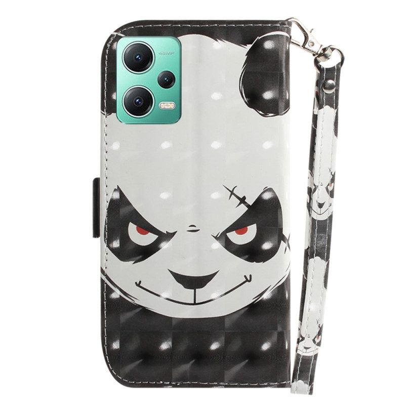 Folio-hoesje voor Poco X5 5G Met Ketting Boze Panda Met Lanyard