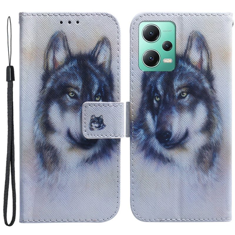 Folio-hoesje voor Poco X5 5G Met Ketting Strappy Aquarel Wolf