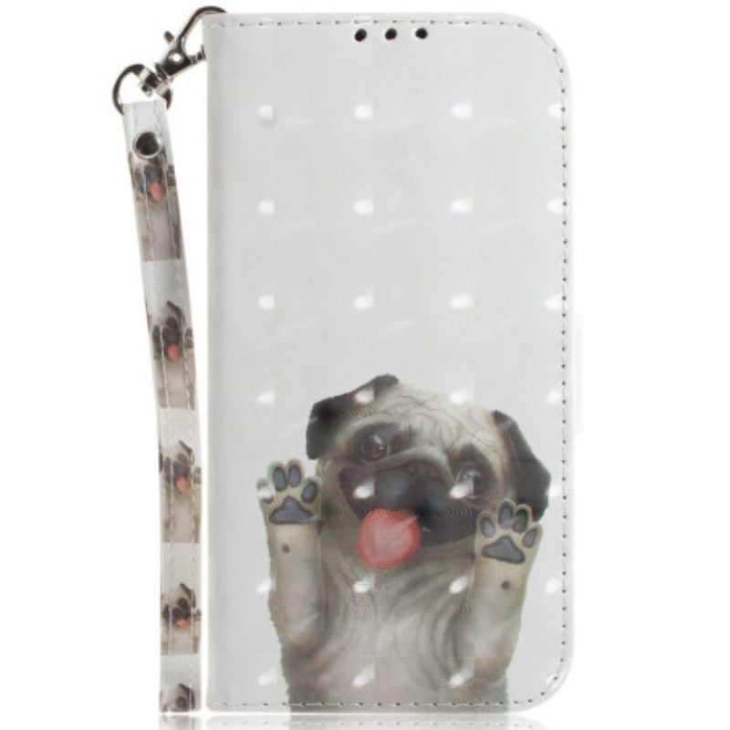 Leren Hoesje voor Poco X5 5G Met Ketting String Mopshond