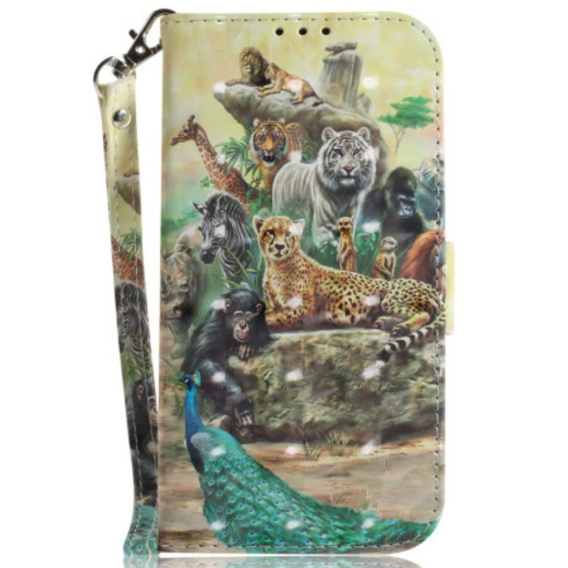 Leren Hoesje voor Poco X5 5G Met Ketting String Safari Dieren