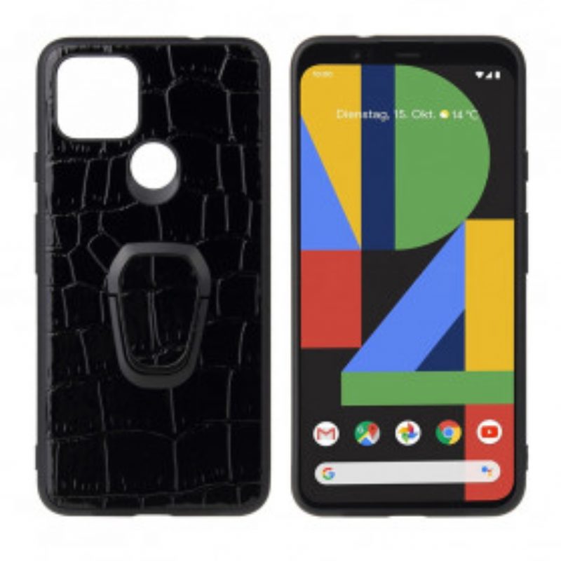 Hoesje voor Google Pixel 4A 5G Ringbeugel In Krokodilstijl